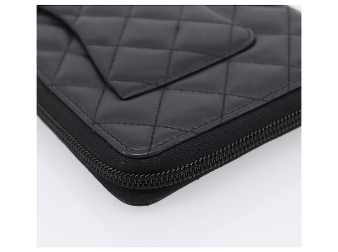 CHANEL Matelasse Cambon Line Long Wallet Leather Black Silver CC - vista 16