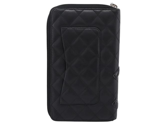 CHANEL Matelasse Cambon Line Long Wallet Leather Black Silver CC - vista 2