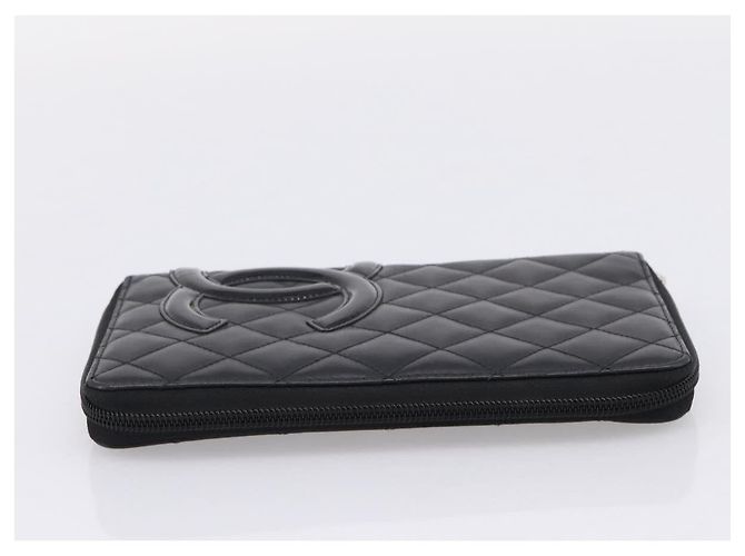 CHANEL Matelasse Cambon Line Long Wallet Leather Black Silver CC - vista 3