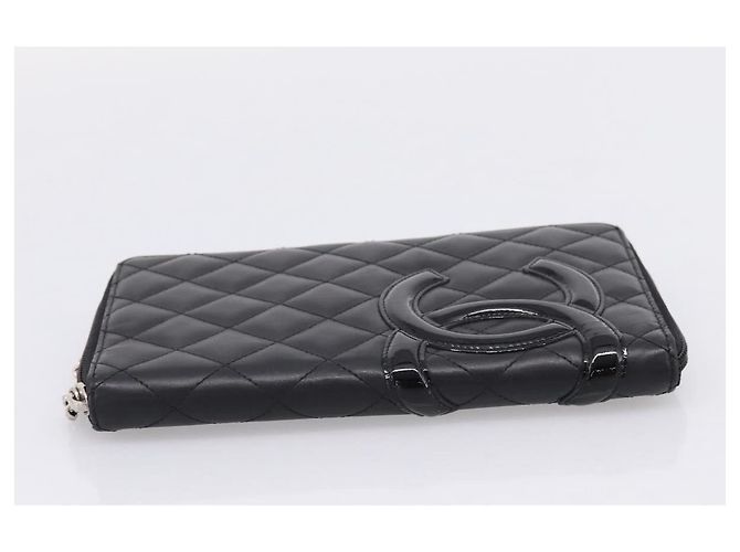 CHANEL Matelasse Cambon Line Long Wallet Leather Black Silver CC - vista 4