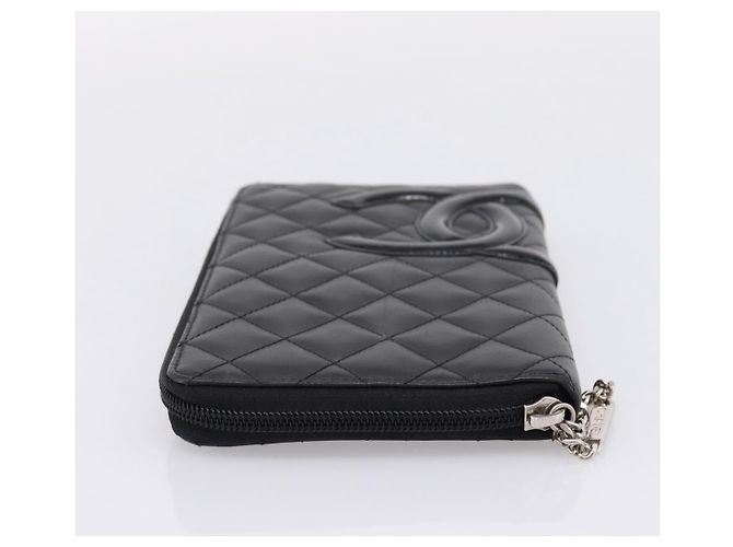 CHANEL Matelasse Cambon Line Long Wallet Leather Black Silver CC - vista 5
