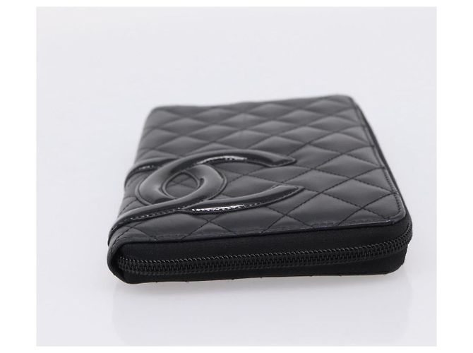 CHANEL Matelasse Cambon Line Long Wallet Leather Black Silver CC - vista 6