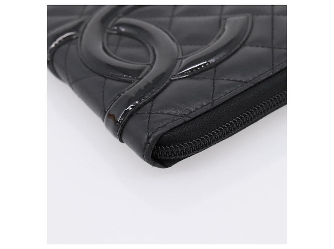 CHANEL Matelasse Cambon Line Long Wallet Leather Black Silver CC - vista 7