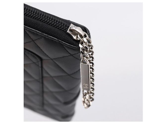 CHANEL Matelasse Cambon Line Long Wallet Leather Black Silver CC - vista 8