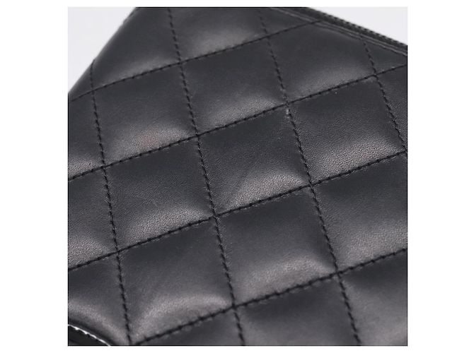 CHANEL Matelasse Cambon Line Long Wallet Leather Black Silver CC - vista 9