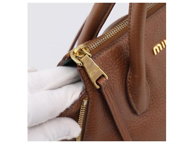Miu Miu Hand Bag Leather 2way Brown Gold - vista 10