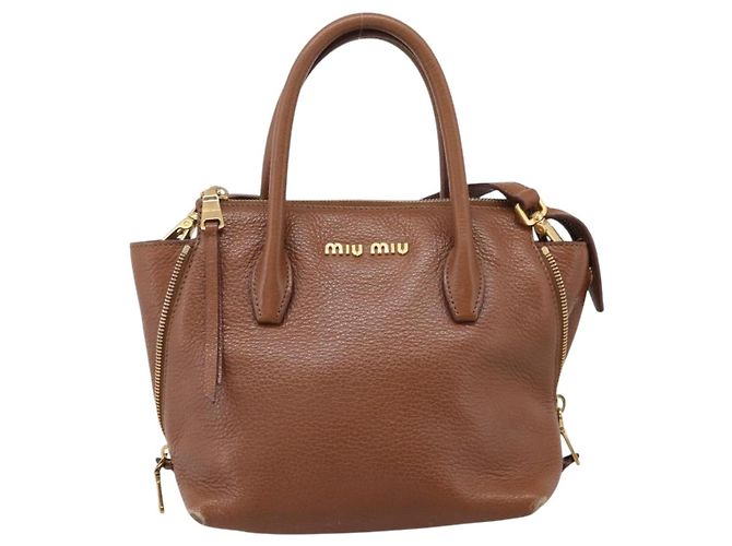 Miu Miu Hand Bag Leather 2way Brown Gold - vista 13