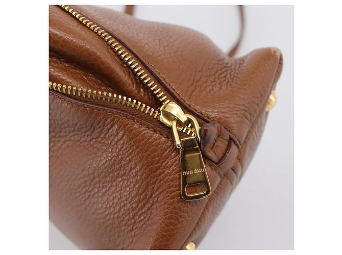 Miu Miu Hand Bag Leather 2way Brown Gold - vista 20