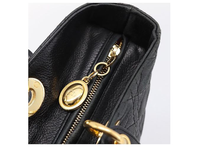 Christian Dior Lady Dior Canage Hand Bag Leather Black Gold Tone - vista 10