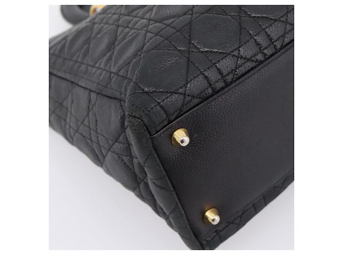 Christian Dior Lady Dior Canage Hand Bag Leather Black Gold Tone - vista 14