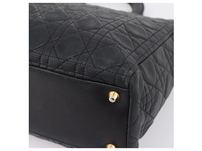 Christian Dior Lady Dior Canage Hand Bag Leather Black Gold Tone - vista 15