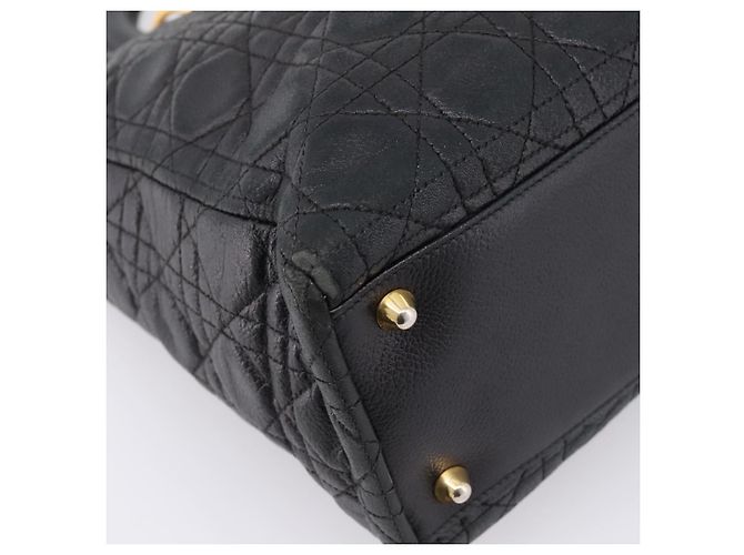 Christian Dior Lady Dior Canage Hand Bag Leather Black Gold Tone - vista 16