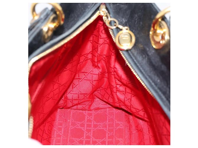 Christian Dior Lady Dior Canage Hand Bag Leather Black Gold Tone - vista 18