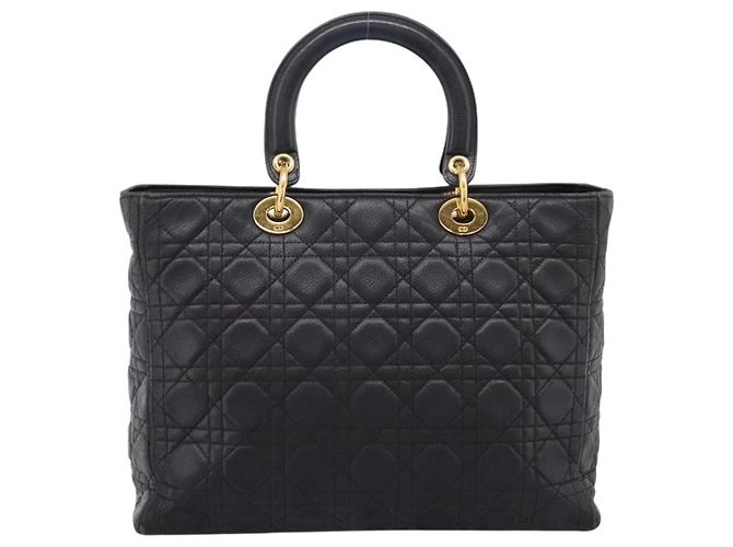 Christian Dior Lady Dior Canage Hand Bag Leather Black Gold Tone - vista 2