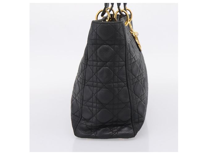 Christian Dior Lady Dior Canage Hand Bag Leather Black Gold Tone - vista 3
