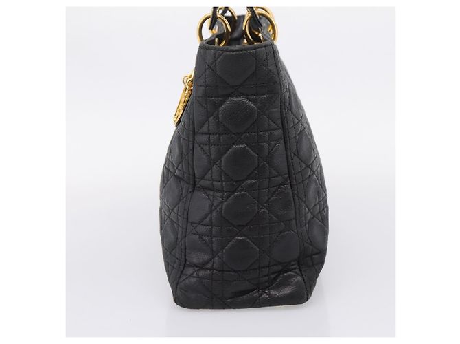Christian Dior Lady Dior Canage Hand Bag Leather Black Gold Tone - vista 4