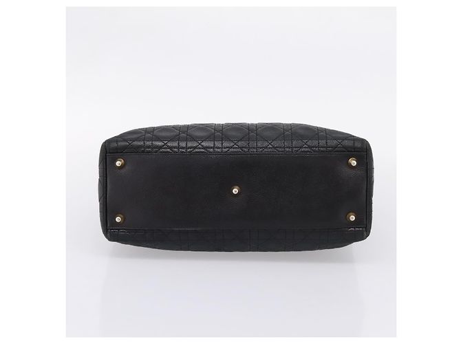 Christian Dior Lady Dior Canage Hand Bag Leather Black Gold Tone - vista 5