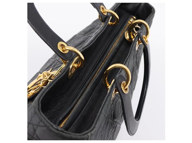 Christian Dior Lady Dior Canage Hand Bag Leather Black Gold Tone - vista 6