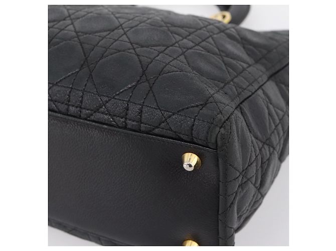 Christian Dior Lady Dior Canage Hand Bag Leather Black Gold Tone - vista 9