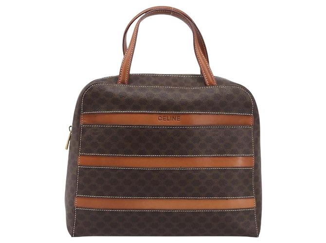 Céline CELINE Macadam Canvas Hand Bag PVC Leather Brown Gold - vista 13