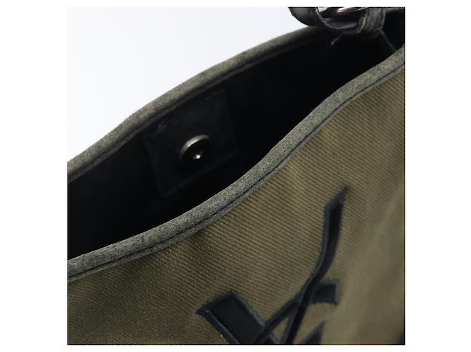 Autre Marque Saint Laurent Kahala Shoulder Bag Canvas Khaki Silver - vista 10
