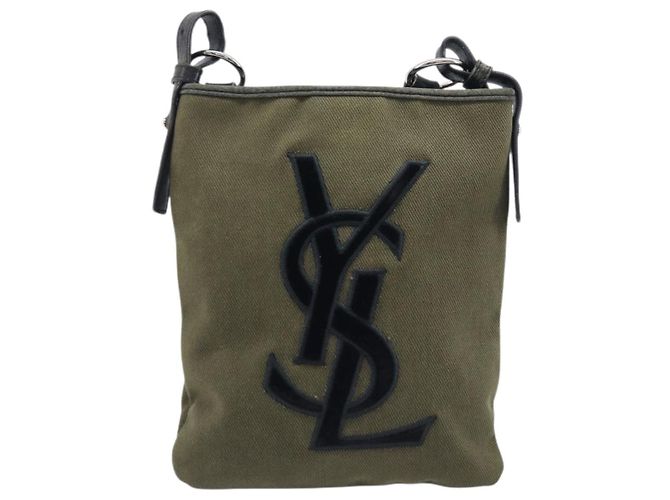 Autre Marque Saint Laurent Kahala Shoulder Bag Canvas Khaki Silver - vista 13