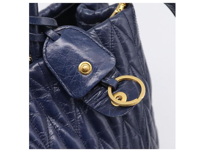 Miu Miu Matelasse Hand Bag Leather 2way Blue Gold Tone - vista 10