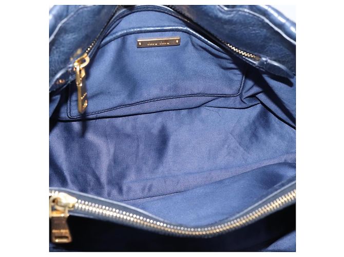 Miu Miu Matelasse Hand Bag Leather 2way Blue Gold Tone - vista 11