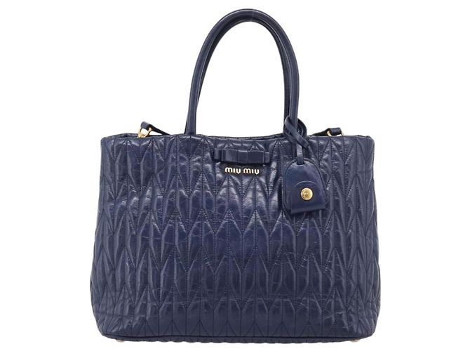 Miu Miu Matelasse Hand Bag Leather 2way Blue Gold Tone - vista 13