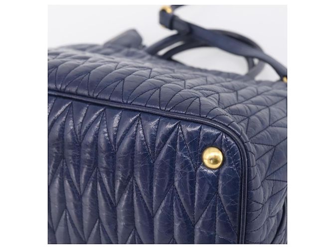 Miu Miu Matelasse Hand Bag Leather 2way Blue Gold Tone - vista 17