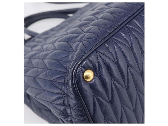 Miu Miu Matelasse Hand Bag Leather 2way Blue Gold Tone - vista 18