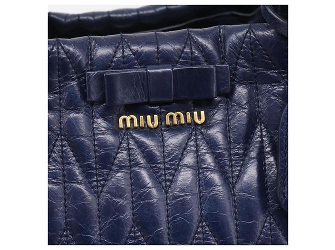 Miu Miu Matelasse Hand Bag Leather 2way Blue Gold Tone - vista 19