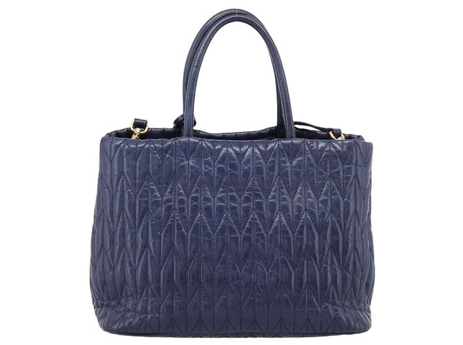 Miu Miu Matelasse Hand Bag Leather 2way Blue Gold Tone - vista 2