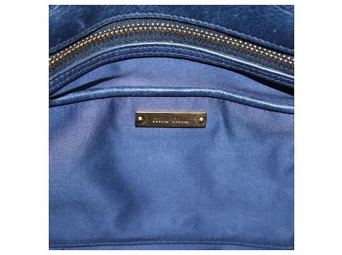 Miu Miu Matelasse Hand Bag Leather 2way Blue Gold Tone - vista 20