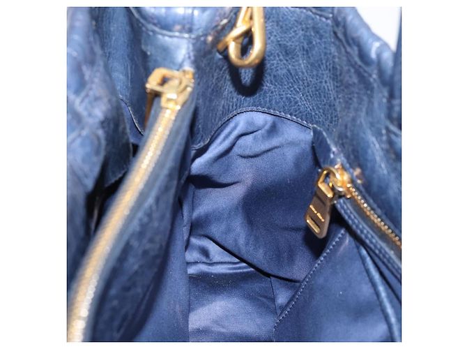 Miu Miu Matelasse Hand Bag Leather 2way Blue Gold Tone - vista 22