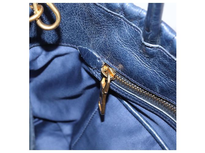 Miu Miu Matelasse Hand Bag Leather 2way Blue Gold Tone - vista 23