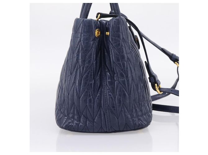 Miu Miu Matelasse Hand Bag Leather 2way Blue Gold Tone - vista 3