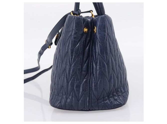 Miu Miu Matelasse Hand Bag Leather 2way Blue Gold Tone - vista 4