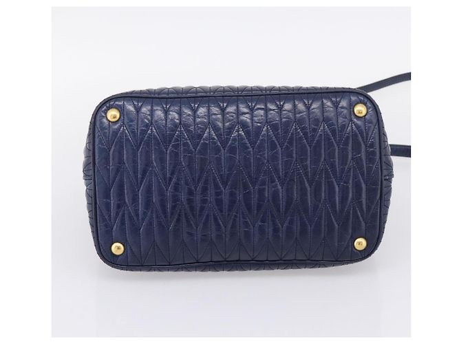 Miu Miu Matelasse Hand Bag Leather 2way Blue Gold Tone - vista 5