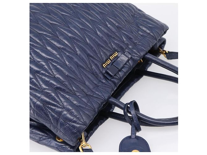Miu Miu Matelasse Hand Bag Leather 2way Blue Gold Tone - vista 6