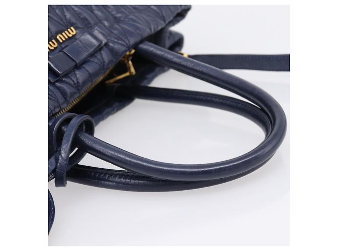 Miu Miu Matelasse Hand Bag Leather 2way Blue Gold Tone - vista 7