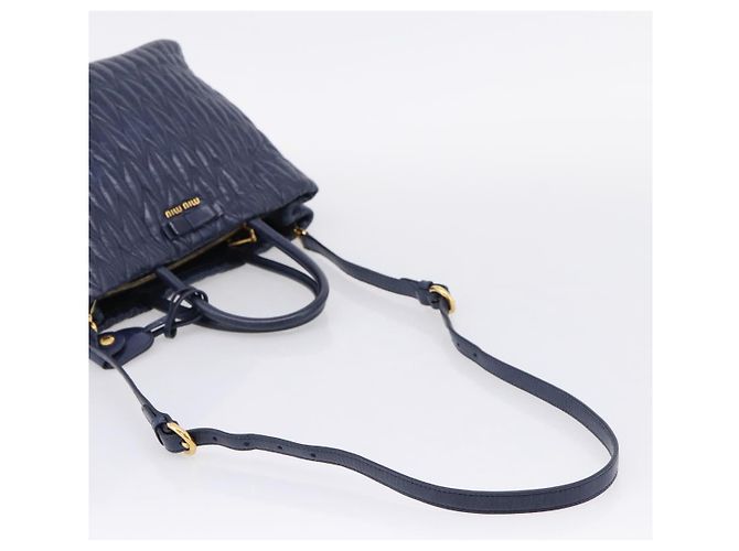Miu Miu Matelasse Hand Bag Leather 2way Blue Gold Tone - vista 8