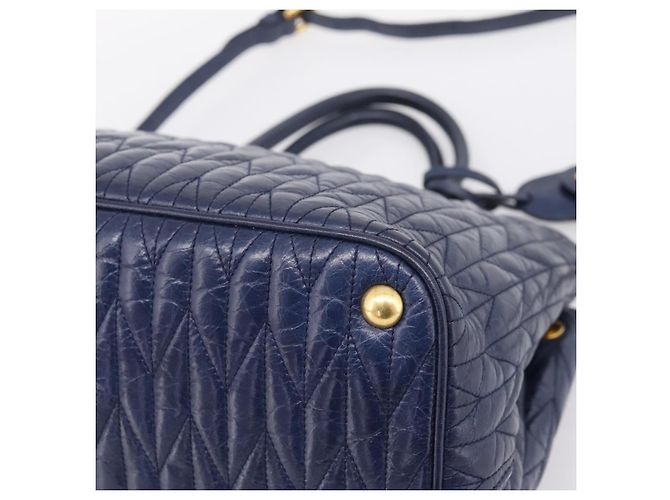Miu Miu Matelasse Hand Bag Leather 2way Blue Gold Tone - vista 9