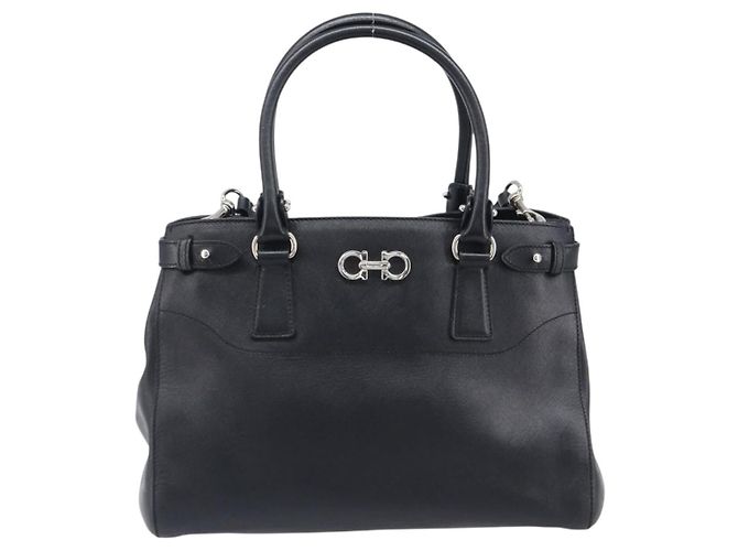 Salvatore Ferragamo Gancini Hand Bag Leather Black Silver - vista 2