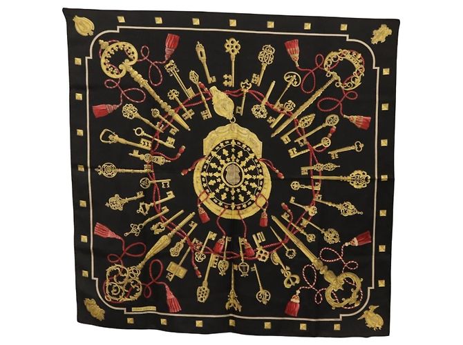 Hermès HERMES Carre 90 Scarf  LES CLES  Silk Black - vista 13