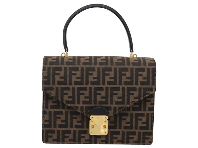 FENDI Zucca Canvas Mamma Baguette Hand Bag Black Brown - vista 2