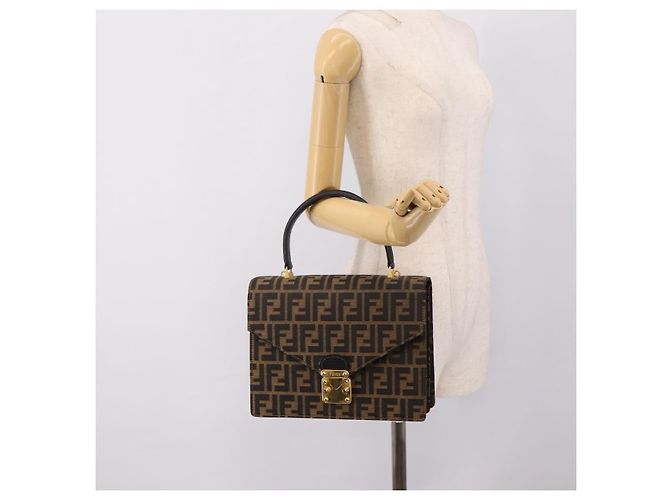 FENDI Zucca Canvas Mamma Baguette Hand Bag Black Brown - vista 26