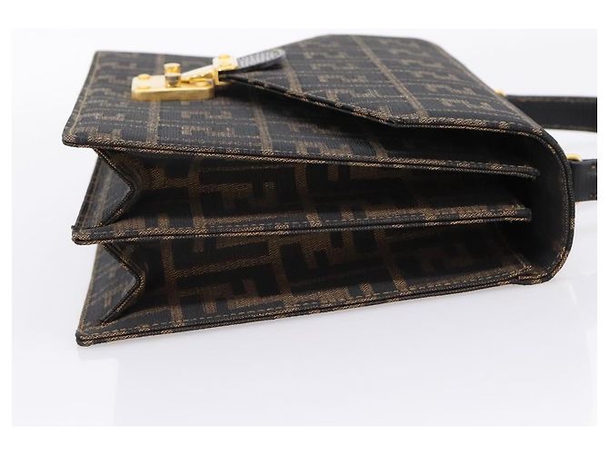 FENDI Zucca Canvas Mamma Baguette Hand Bag Black Brown - vista 5