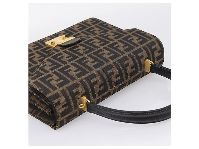 FENDI Zucca Canvas Mamma Baguette Hand Bag Black Brown - vista 6