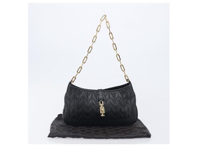 GUCCI Jackie Chain Shoulder Bag Leather Black Gold 001 4032 - vista 12